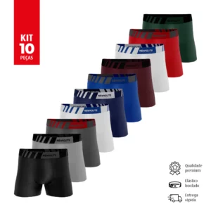 Kit com 10 - Cueca Box Boxer NEW ROUTE - Microfibra Lisa e Estampada